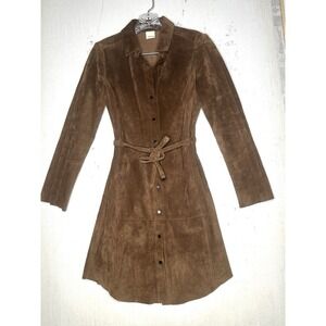 Ecru Chocolate Brown Suede Leather Button-Down Dress | Tagged Size: XS